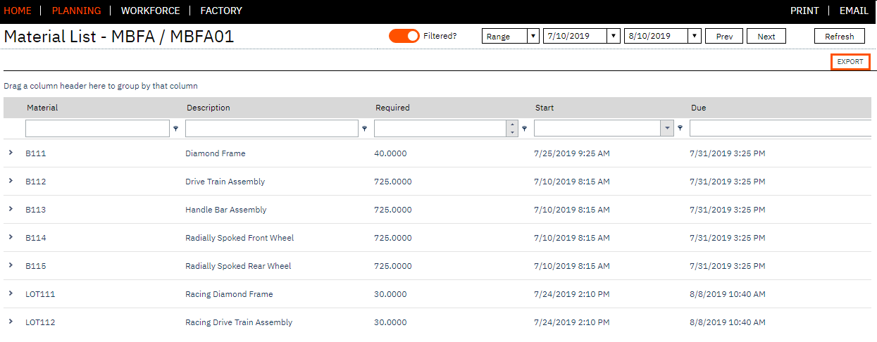 New Export Option For Material List LYNQ Support